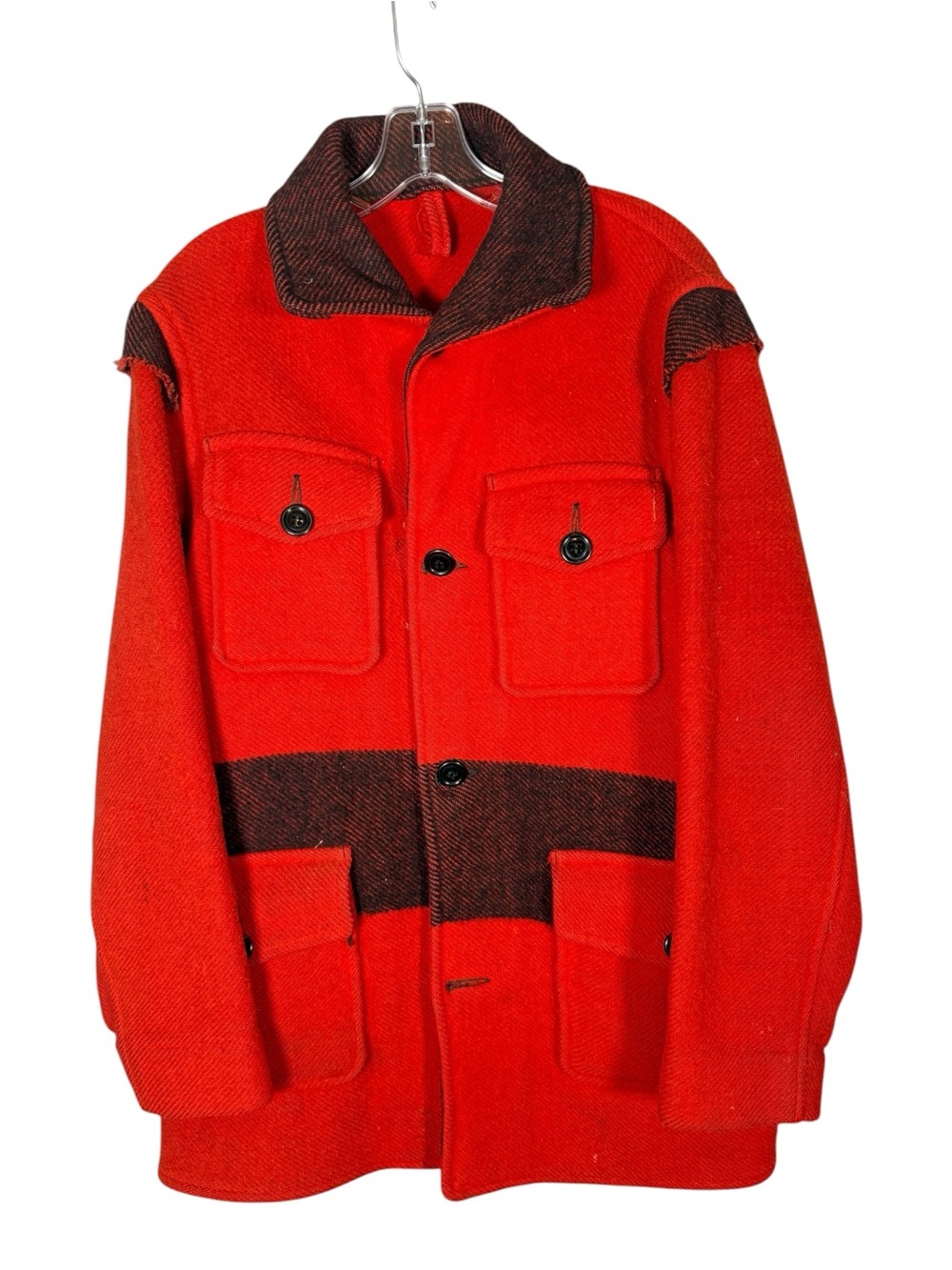 Vintage 1930s Carss Mackinaw Wool Red Black Point Blanket Coat Workwear M